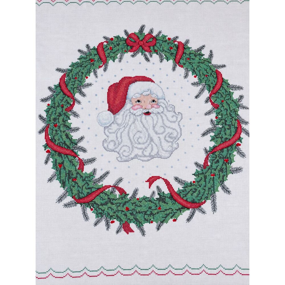 Completed Santa Christmas Cross Stitch Wreath Large Unfinished Needlework 45"
